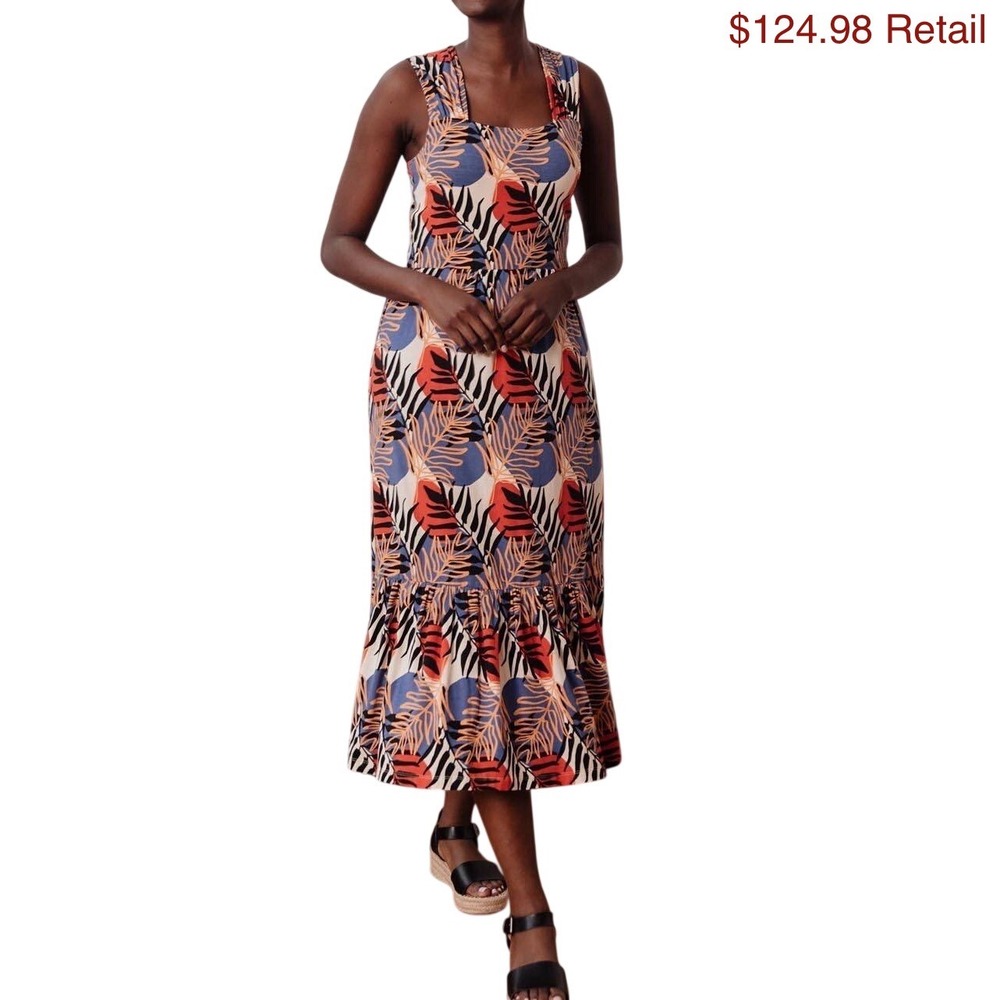 MATA TRADERS Opal Midi Dress Size M Organic Cotton Stretch Soft Jersey Tropical